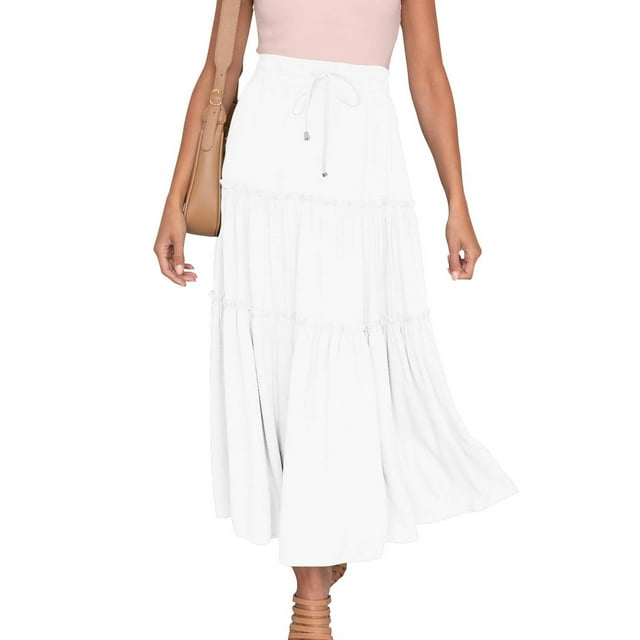 RKSTN Skirts for Women 2024 Summer Cute High Waist Ruffle Skirt Solid Color Adjustable Drawsting Swing Beach Mini Skirt