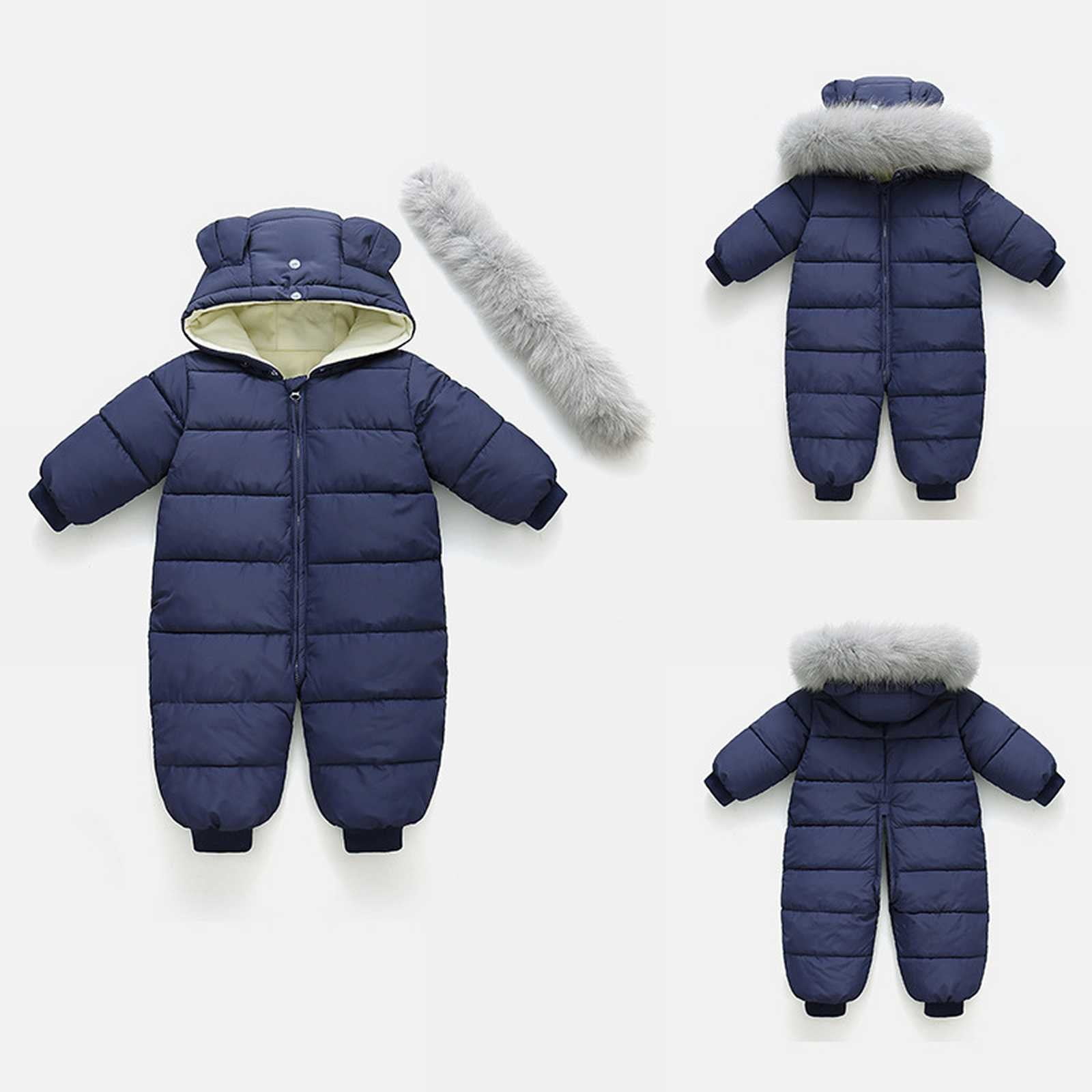 XXWXYD Baby Thermal Insulated Down Jacket Romper Detachable Collar Hooded Winter Snowsuit Thickened Coat Cold Weather Gear Windproof Outerwear