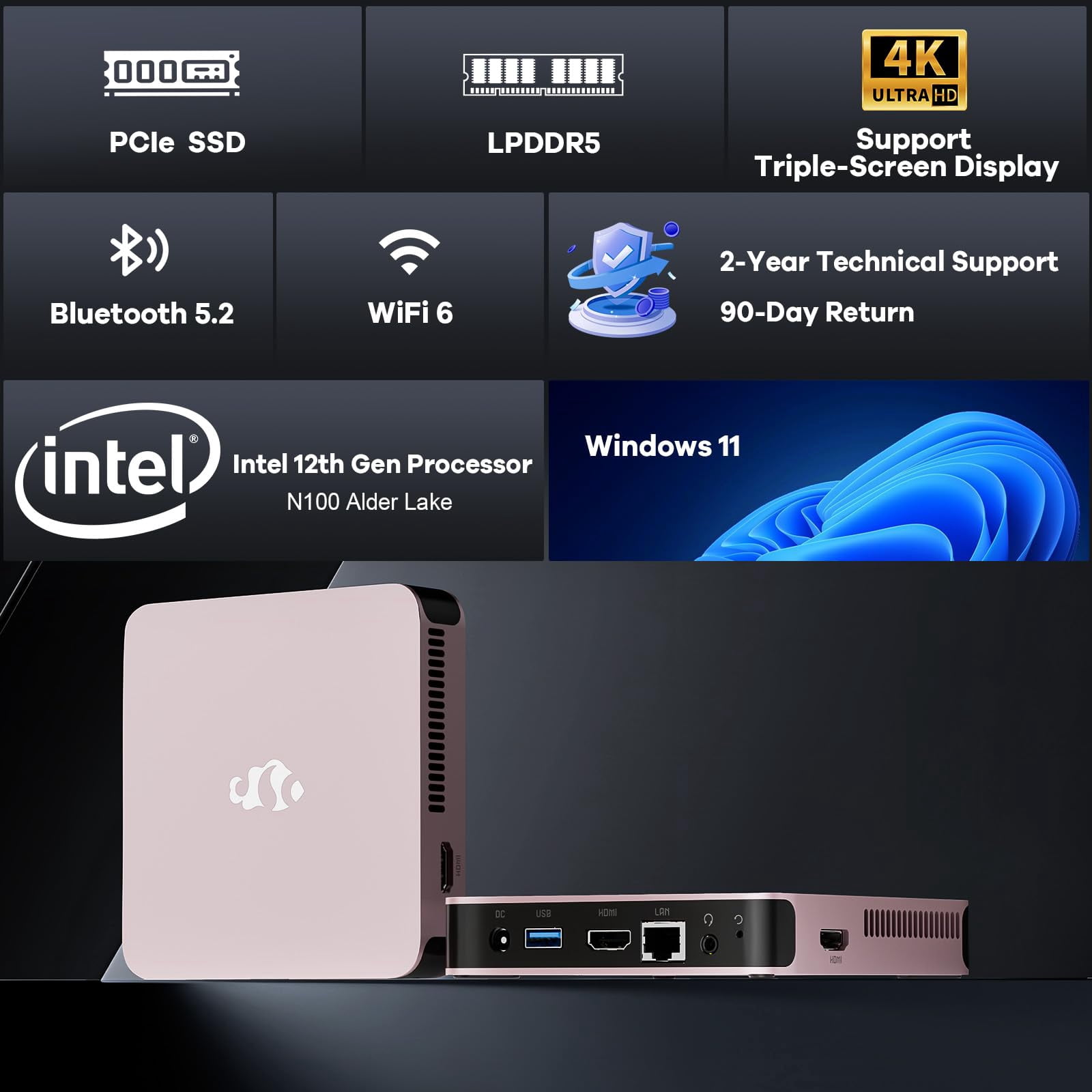 Mini-PC, 16GB RAM 512GB M.2 SSD Intel 12th Gen N100(Beat i3-1115G4