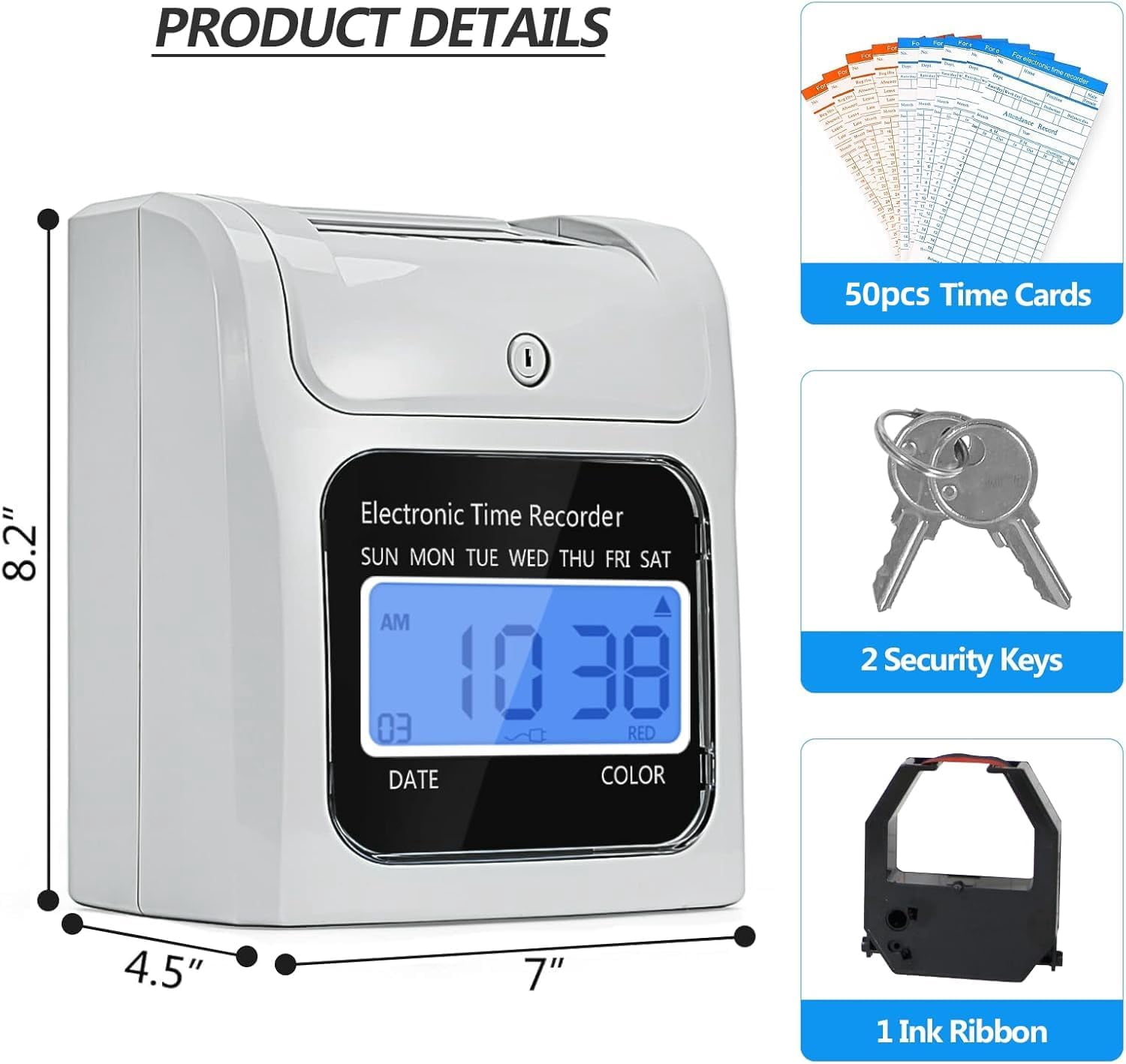 Smart Electronic Time Clock For Small Businesses - Automatic Card Punch Machine With 50 Cards