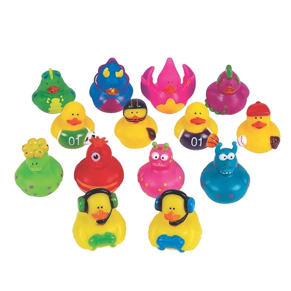 Fun Express 2" - 2 1/4" Bulk 48 Pieces Colorful & Cool Rubber Ducks Assortment