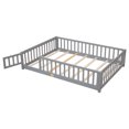 thumbnail image 5 of Kids Full Montessori Playpen Floor Bed Frame with Safety Guardrail Fence and Door for Boys Girls Toddlers Baby, 200lbs Load 79.5x41.8x17.5inch, Grey, 5 of 9