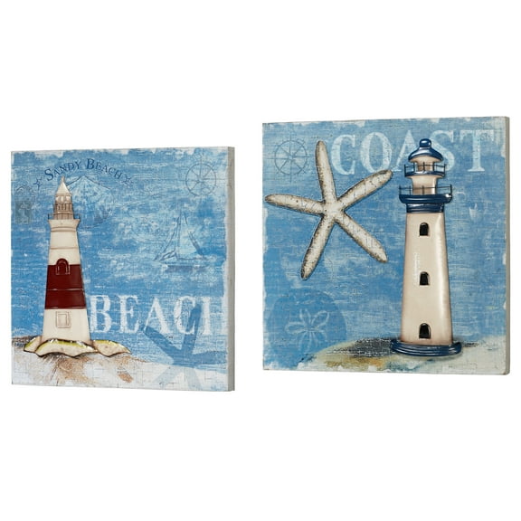Sandy Beach Wall Art Blue Set of Two 2 Blue