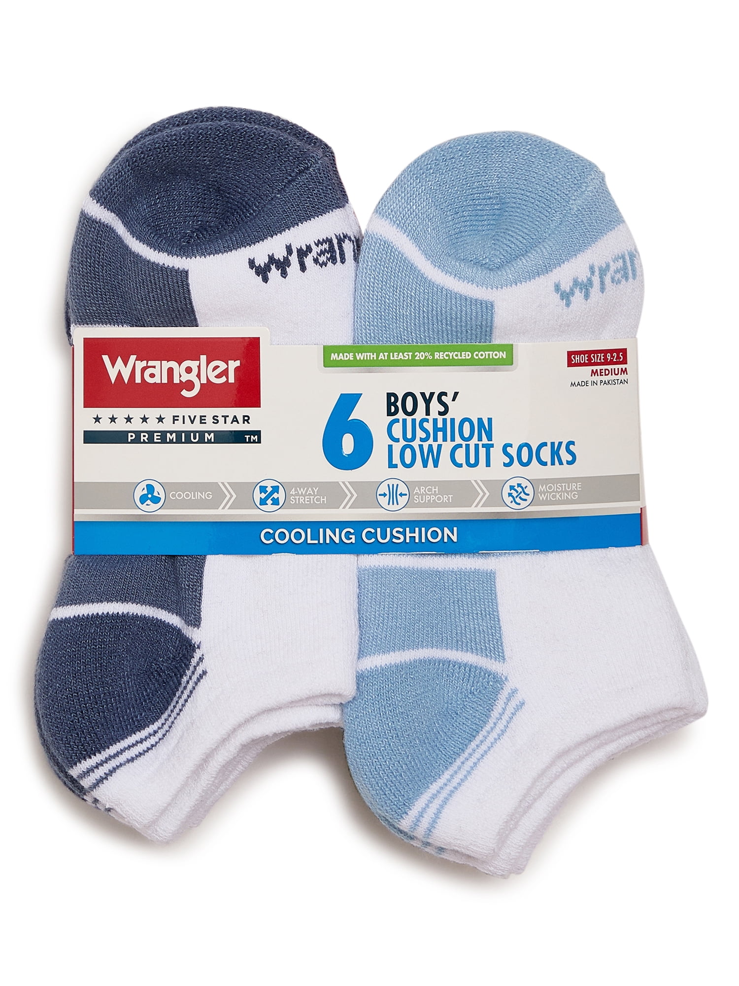 Wrangler Boys' Essentials Cool Comfort Low-Cut Boys Socks, Assorted Cushioned Kids Socks, Small, 6-Pack