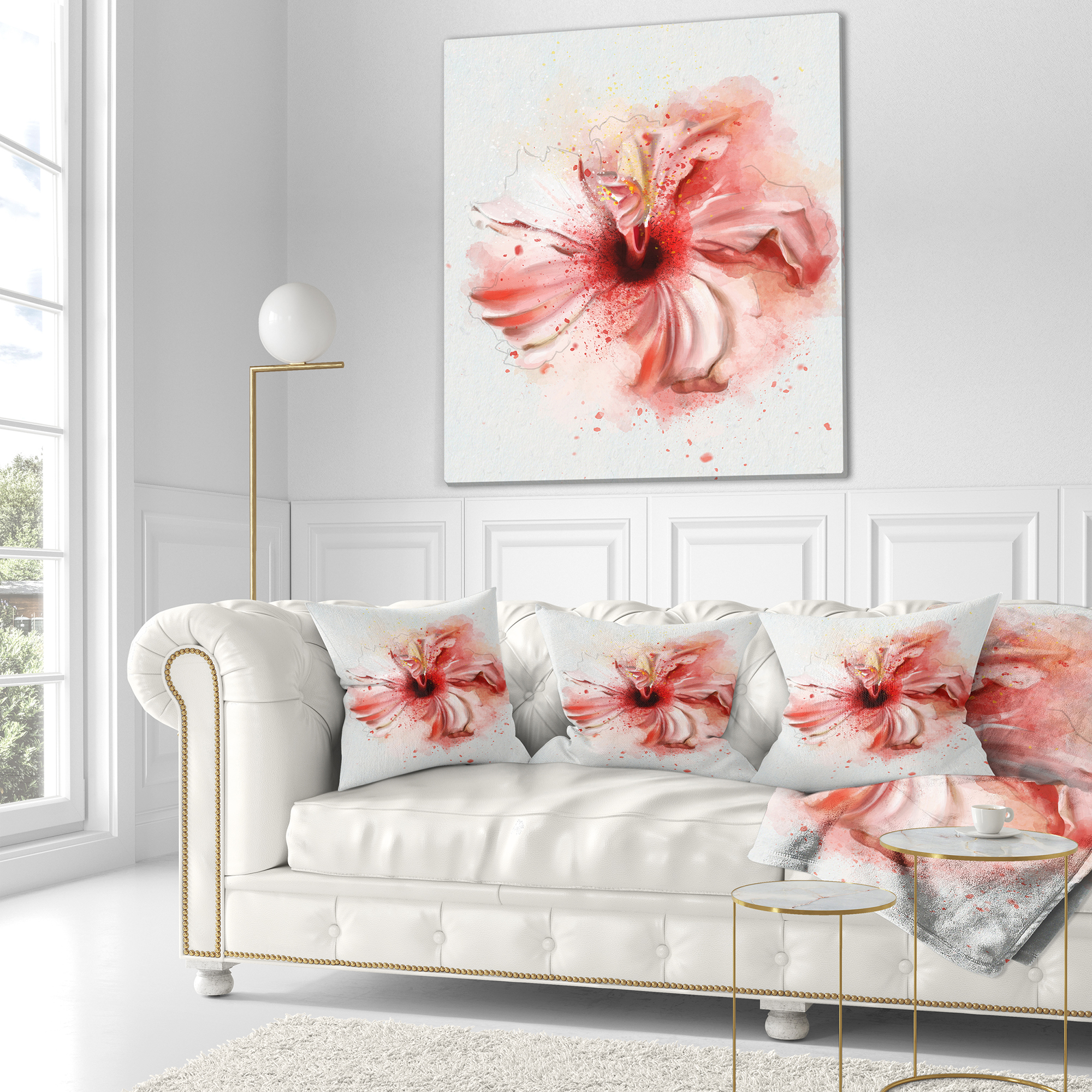 Designart Lovely Pink Watercolor Flower - Flowers Throw Pillowwork - 18x18