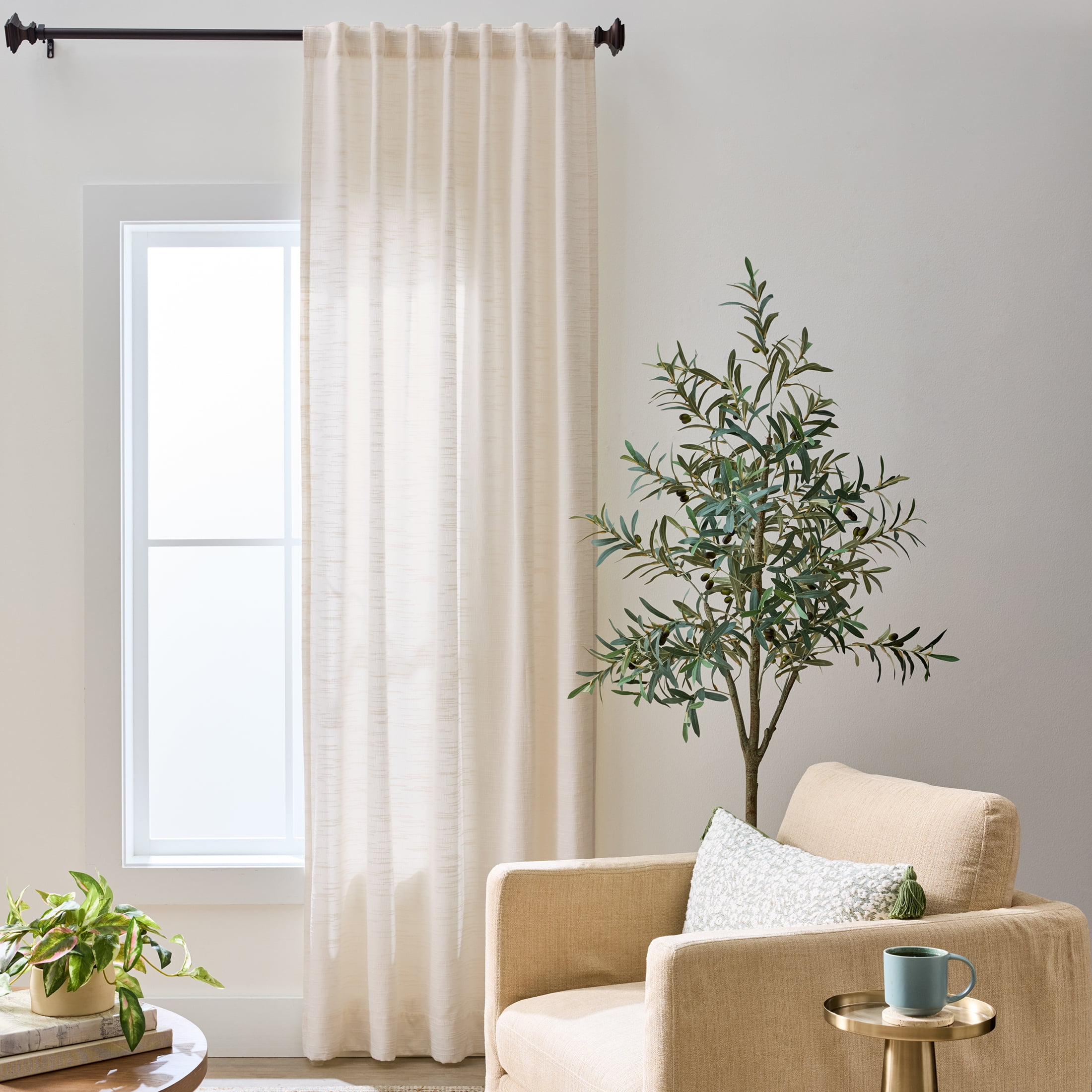 Better Homes & Gardens Textured Solid Chenille Light-Filtering Single Curtain Panel, Ivory, 50 in W x 95 in L