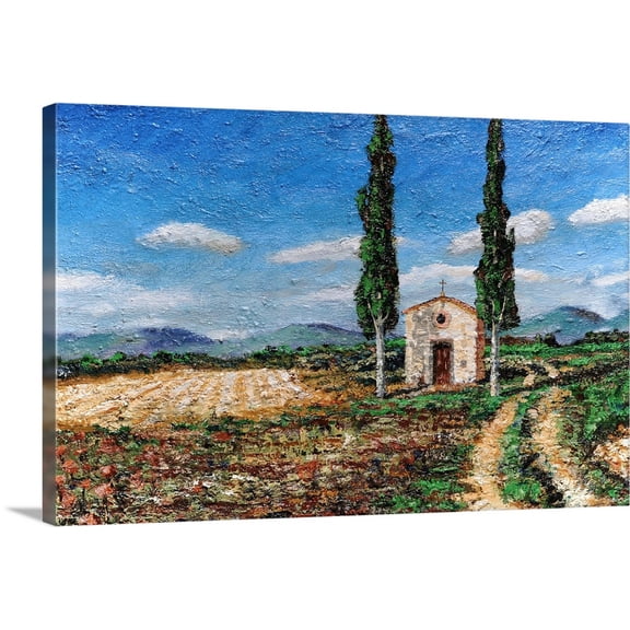 Great BIG Canvas | "Chapel and Two Trees, Tuscany, 2005" Canvas Wall Art - 48x32