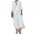 thumbnail image 3 of DYMADE Womens Cotton Linen Plus Size S-5XL Button Single Breasted Turn-down Collar Long Sleeve Shirt Dresses, 3 of 4