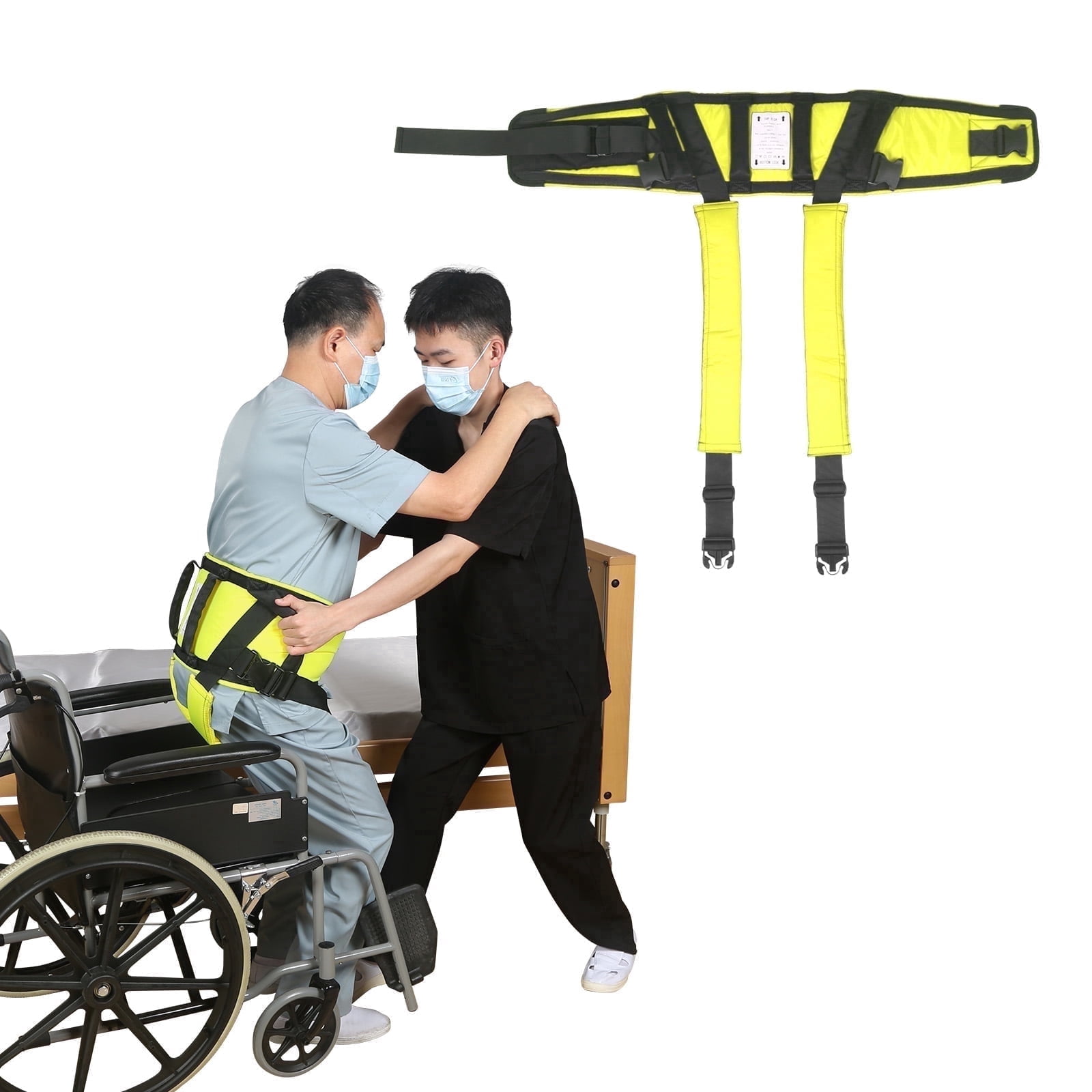 Gait Belt with Handles and Leg Straps for Seniors – Medical Transfer Belt with Buckle, Elderly Walking Aid for Patient Mobility, Yellow, Polyester