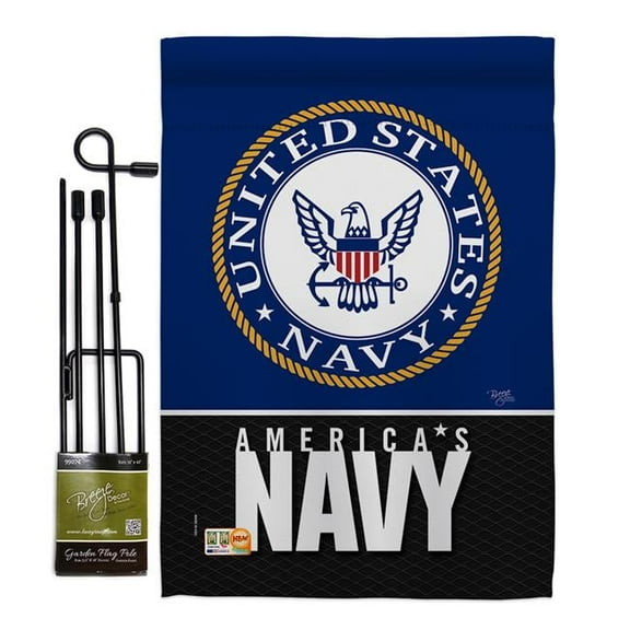 Breeze Decor BD-MI-GS-108408-IP-BO-D-US19-BD 13 x 18.5 in. America Navy Americana Military Impressions Decorative Vertical Double Sided Garden Flag Set with Banner Pole