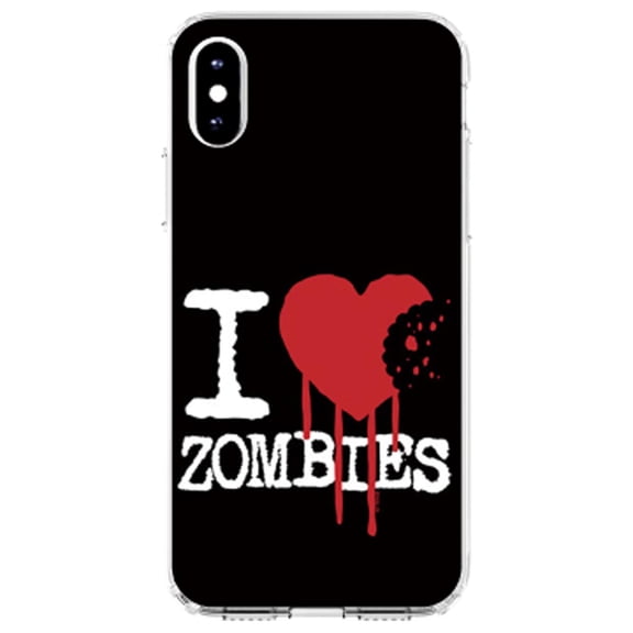 DistinctInk Clear Shockproof Hybrid Case for iPhone XR (6.1" Screen) - TPU Bumper, Acrylic Back, Tempered Glass Screen Protector - I Heart Zombies