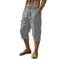 thumbnail image 2 of Mifsaly Cotton Linen Cargo Capris for Men with Multi Pockets Baggy High Waisted Hiking Shorts Outdoor Workout Camping Outfits XXXL, 2 of 5