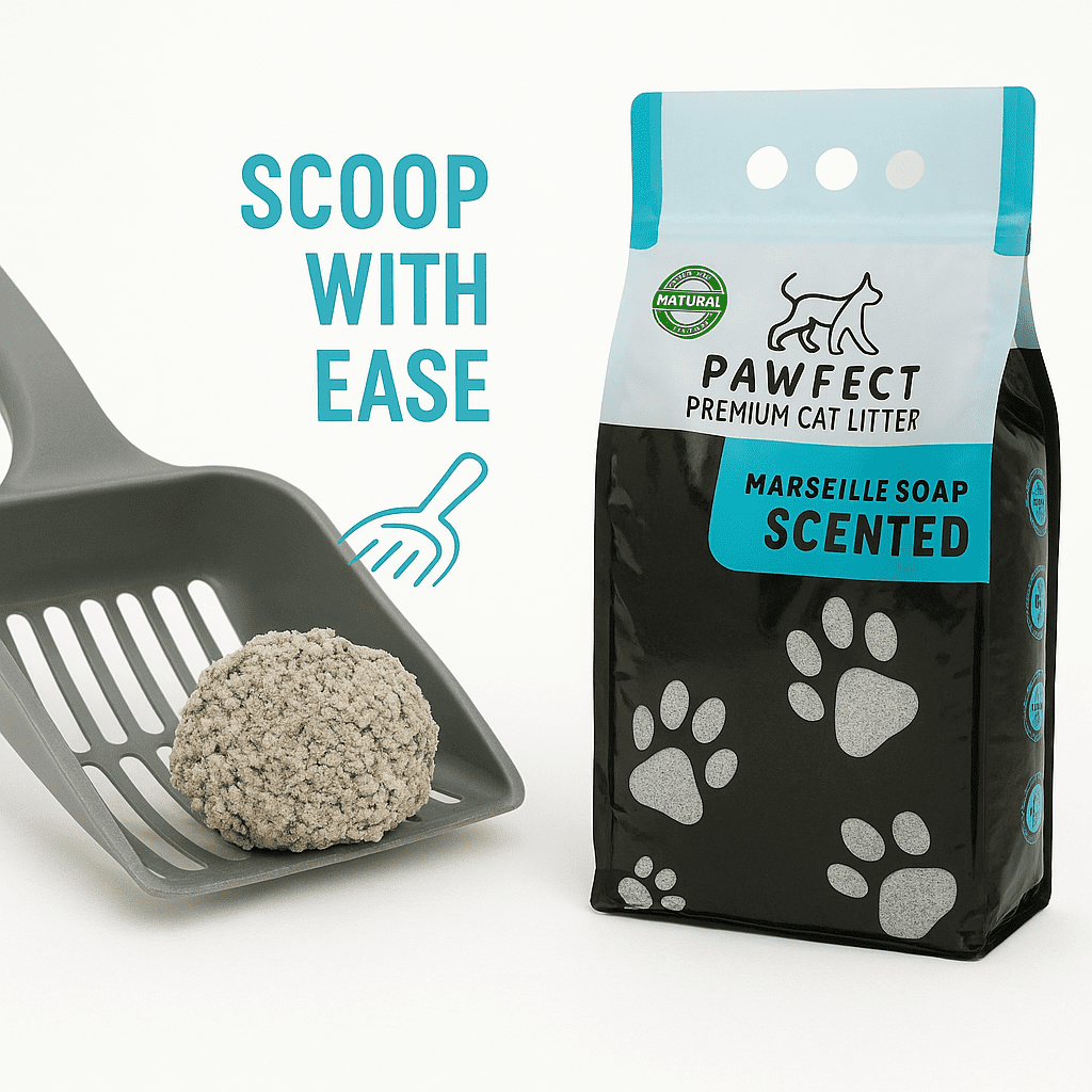 PAWFECT Premium Clumping Cat Litter, Bentonite, Low-Dust, Marseille Soap Scent, 17.2 lb. / 9L