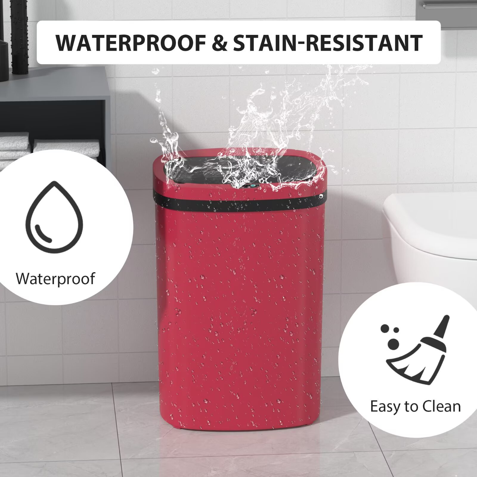 YRLLENSDAN 13 Gallon Trash Can Motion Sensor Touchless Automatic Garbage Cans with Lid and Odor Filter for Kitchen Bedroom Office Living Room, Red