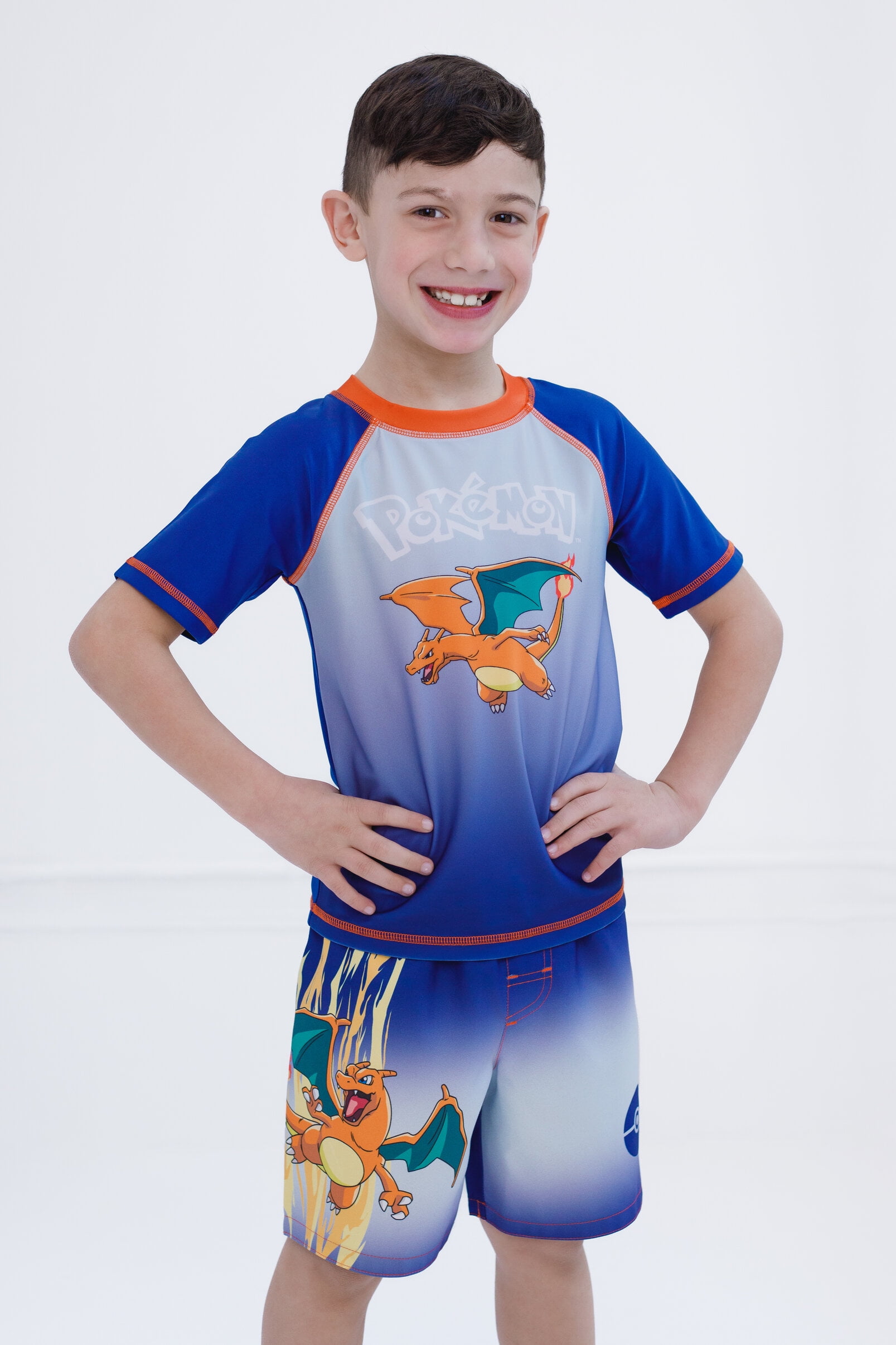 Pokemon Charizard UPF 50+ Rash Guard and Swim Trunks Outfit Set Little Kid to Big Kid