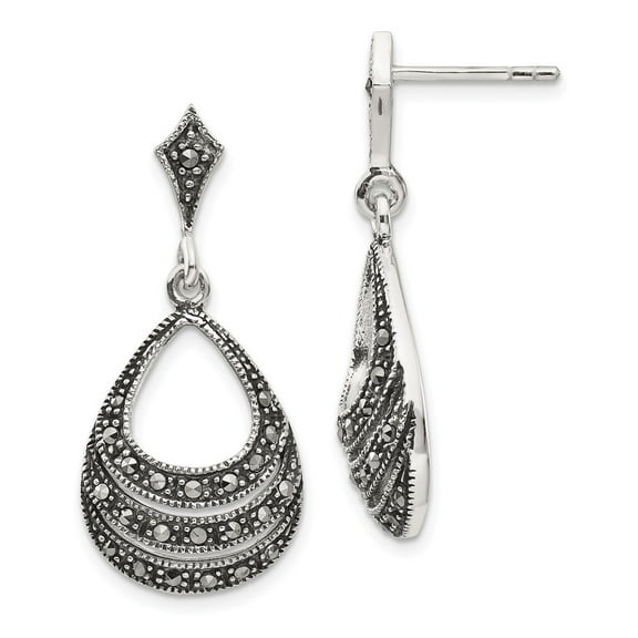 Sterling Silver Marcasite Earrings - Measures 33x15mm Wide