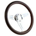 thumbnail image 1 of 14 Inch Chrome Steering Wheel with Striped Dark Wood Grip and Slotted Spokes, 1 of 2