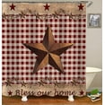 thumbnail image 3 of 4PCS/Set Vintage Brown Western Texas Star Shower Curtain, Primitive Berry Star Red Beige Plaid Rustic Wooden Board Country Bathroom Decor, Non-slip Bath Rugs Toilet Mats, Bless Our Home, 3 of 7