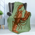 thumbnail image 4 of Lobster Soft Flannel Fleece Throw Blanket, Antique Vintage Style Hand-Drawn Crustacean Engraving Print, Cozy Plush for Indoor and Outdoor Use, 50" x 70", Pale Green Vermilion, by Ambesonne, 4 of 5