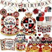 176pcs Casino Theme Party Decorations Include Casino Plates and Napkins Set, Banner, Hanging, Tablecloth, Cake Topper, Table Decor, for Casino Poker Games Night Birthday Party Decorations, Serve 25