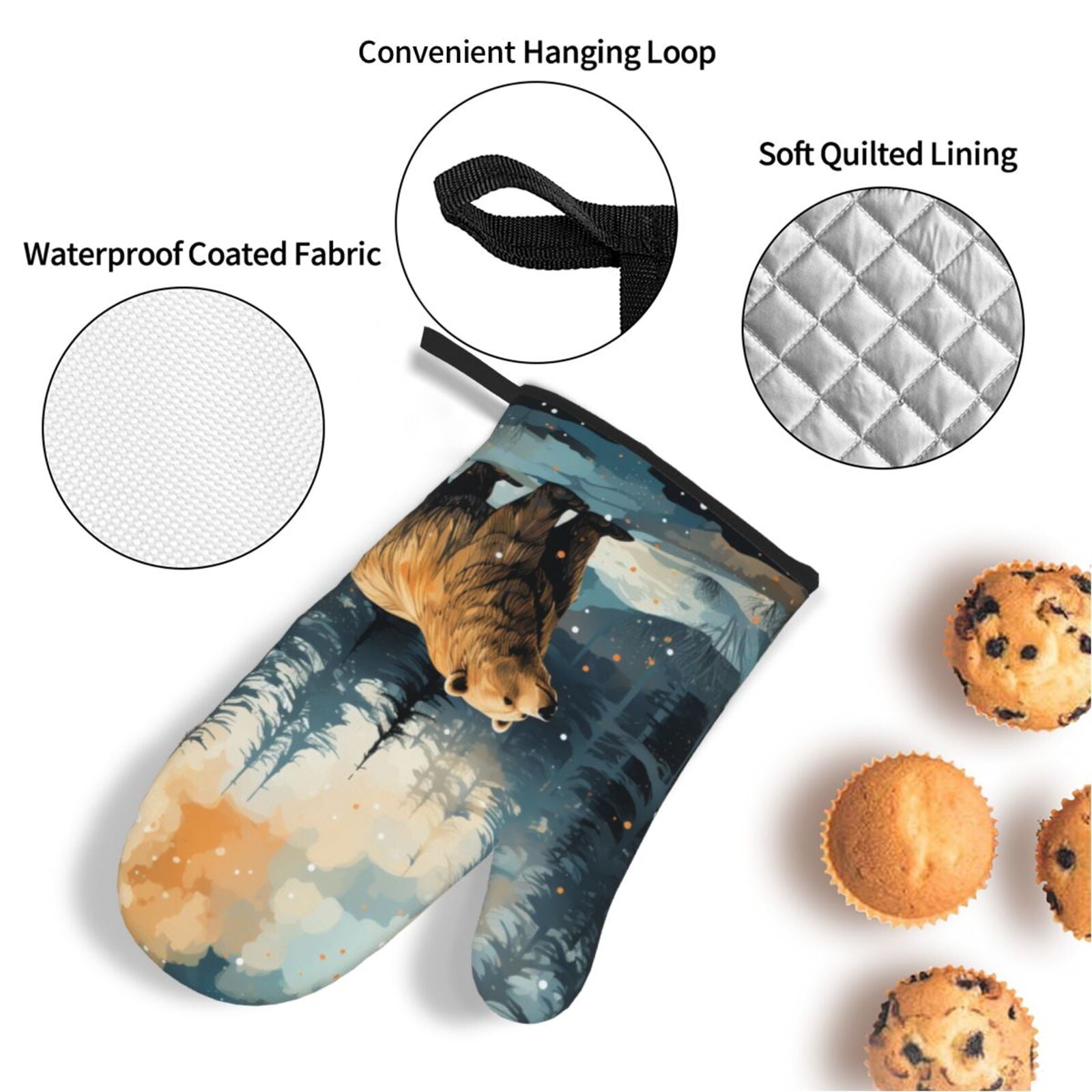 Bear Moose Rustic Wood 4Pcs Oven Mitts and Pot Holders Sets Oven Kitchen Gloves Hot Pads for Cooking BBQ Baking Grilling