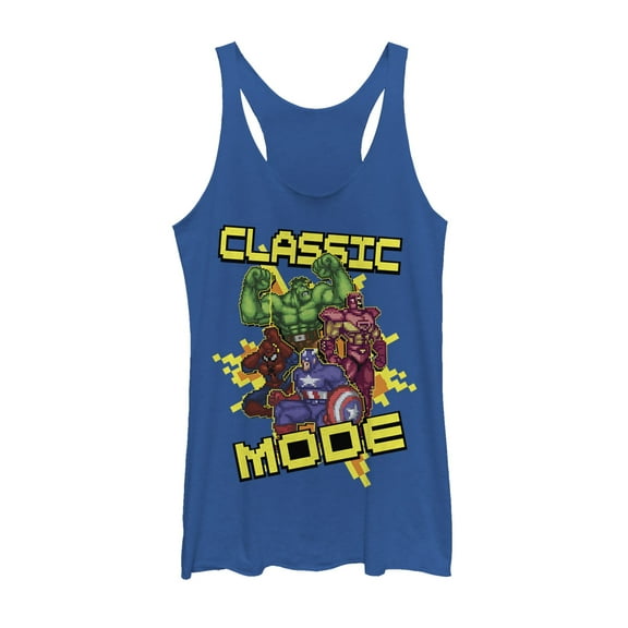 Women's Marvel Pixelated Classic Mode  Racerback Tank Top Royal Blue Heather Small