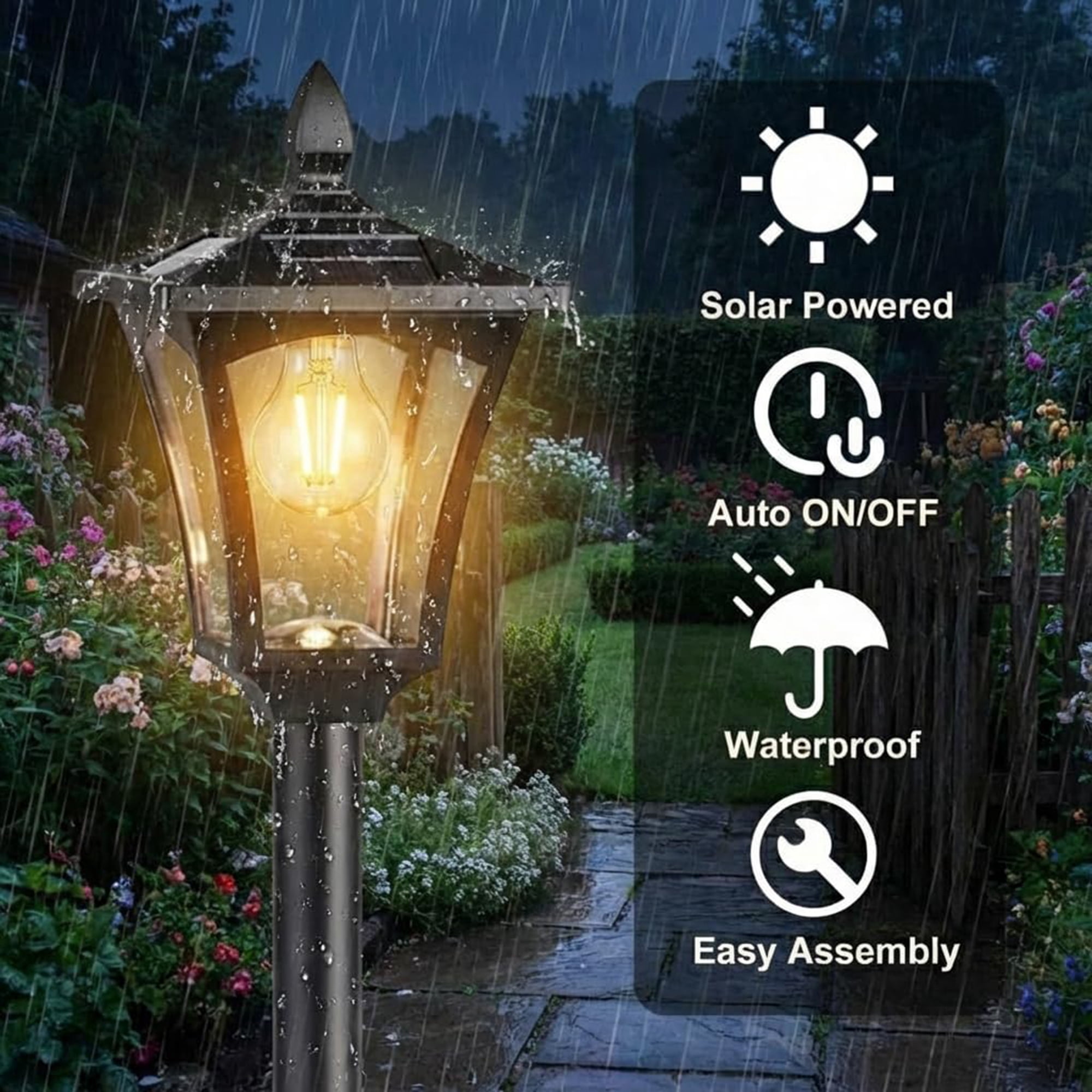 76" Solar Lamp Post Lights with Planter, Glass & Metal Street Light Outdoor Waterproof, 60 Lumens Dusk to Dawn for Garden Yard Driveway Porch Patio, Warm White