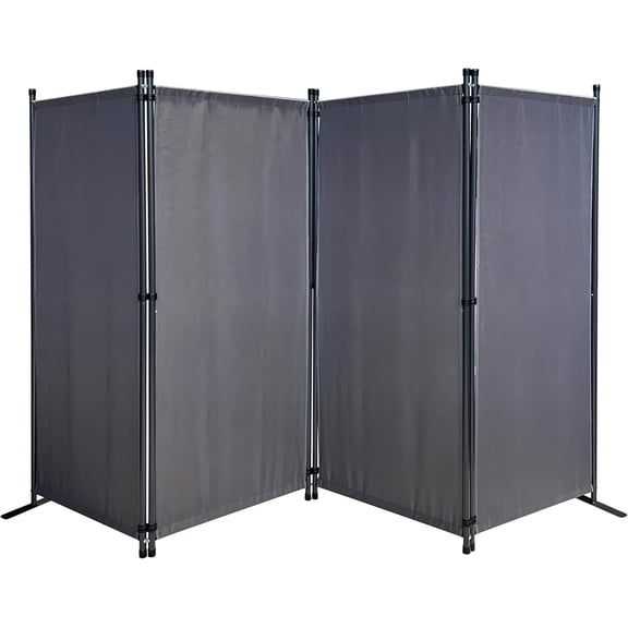 Room Divider 87" W x 65" H Gray | 4-Panel Folding Privacy Screen | Portable Room Partition | Garden Separation Paravent | Water Repellent Indoor & Outdoor Freestanding Wall