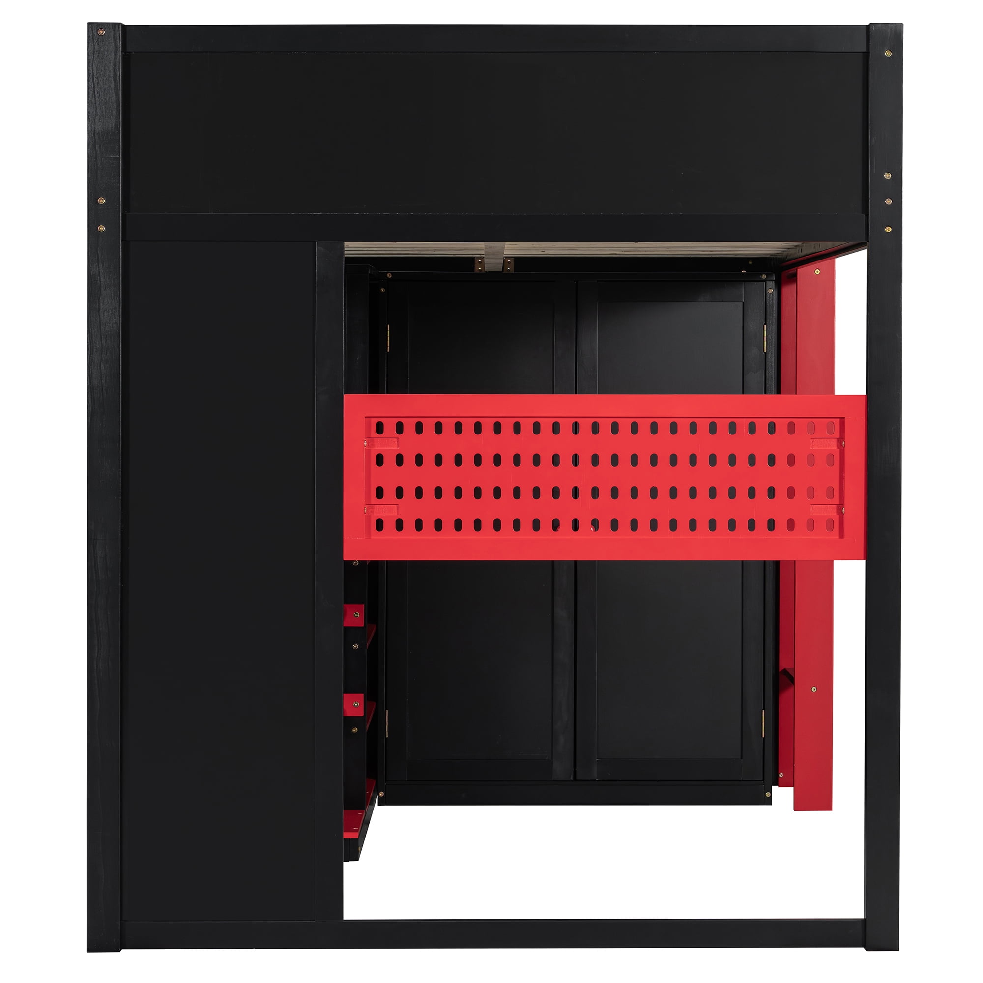 Mintazer Full Gaming Loft Bed with Adjustable Desk & Wardrobe, Modern Design with RGB Lights & Storage Pegboard, Black & Red