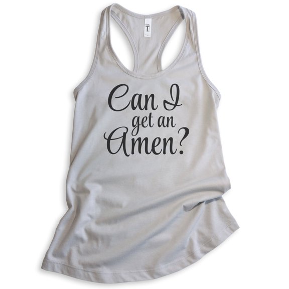 Can I Get An Amen Tank Top, Ladies Racerback Tank, Faith Tank, Spiritual Tank, Bible Tank, Love God Tank, Silver Gray, Small
