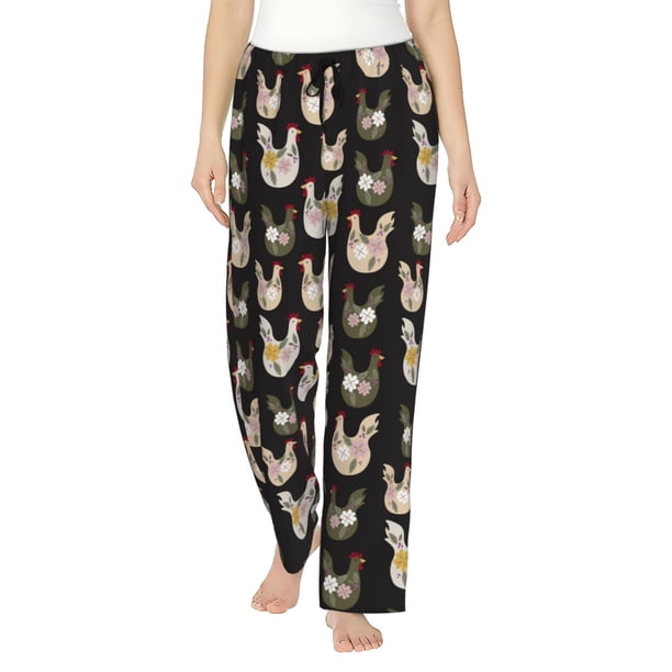 Fotbe Flowe Rooster Pantalones de Pijama para Mujer, Pantalones de Dormir, Pantalones Pj con Cordón y Bolsillos-Medium