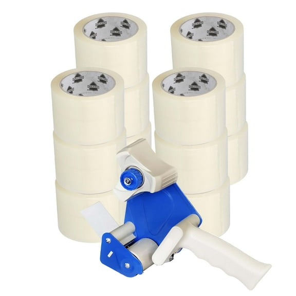 Shield Tape 12 Rolls Clear Box Packing Tape 3" x 110 Yards 1.75 Mil   Free 3" Tape Gun Dispenser