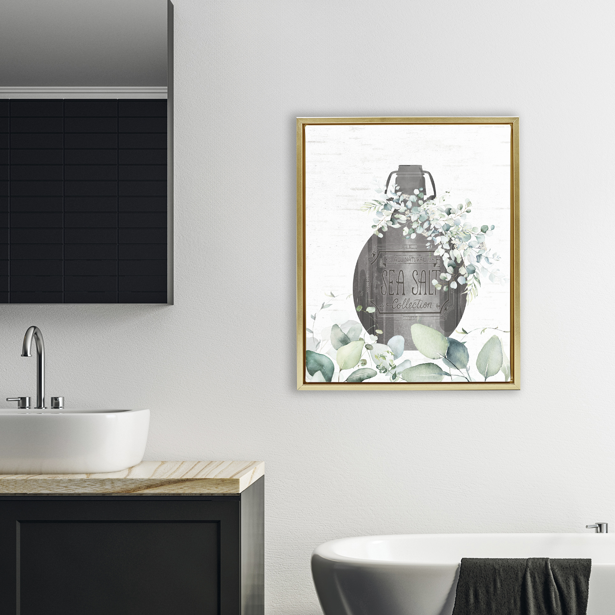 Sea Salt Collection Bottle Gold Framed Floater Canvas Wall Art, design by Lettered and Lined
