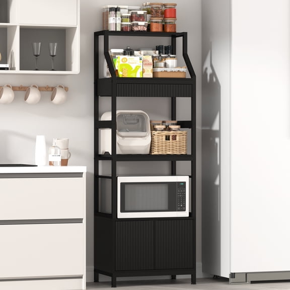 NAIYUFA Bakers Rack with Storage Cabinet, Industrial Microwave Stand with Drawer,5-Tier Free Standing Kitchen Storage Shelf Rack,Coffee Bar Station for Kitchen, Dining Room