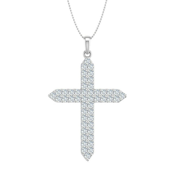 1 Carat Diamond Cross Pendant Necklace in 14K White Gold (Silver Chain Included) - IGI Certified