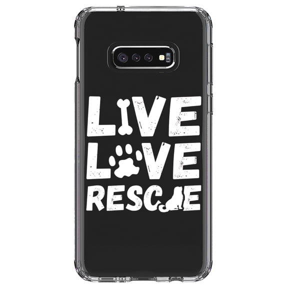 DistinctInk Clear Shockproof Hybrid Case for Samsung Galaxy S10e (5.8" Screen) - TPU Bumper Acrylic Back Tempered Glass Screen Protector - Live Love Rescue - Dog Paw