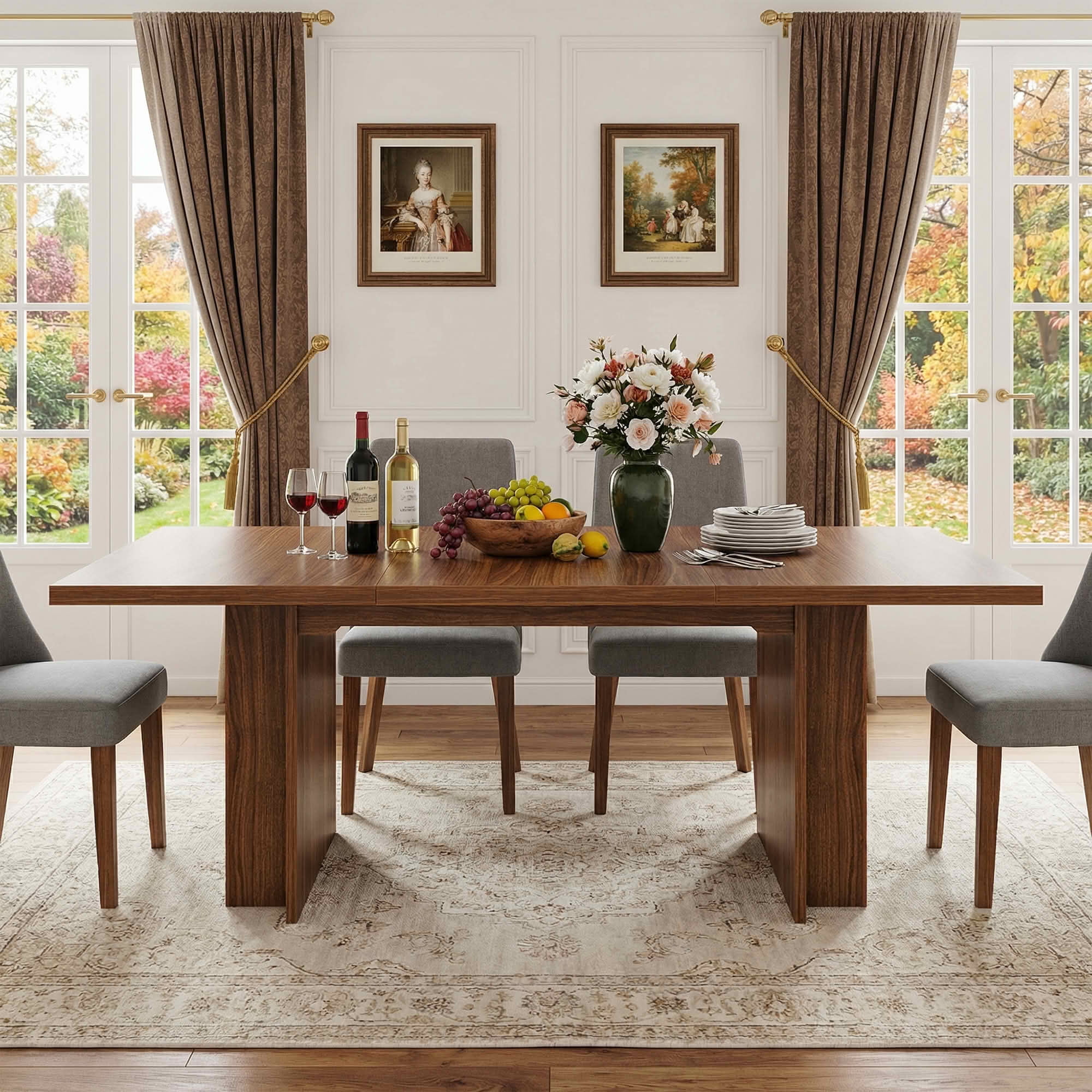 MAYEERTY 62.99" 6-8 Person Farmhouse Dining Table, Multi-Use Modern Kitchen & Office Table