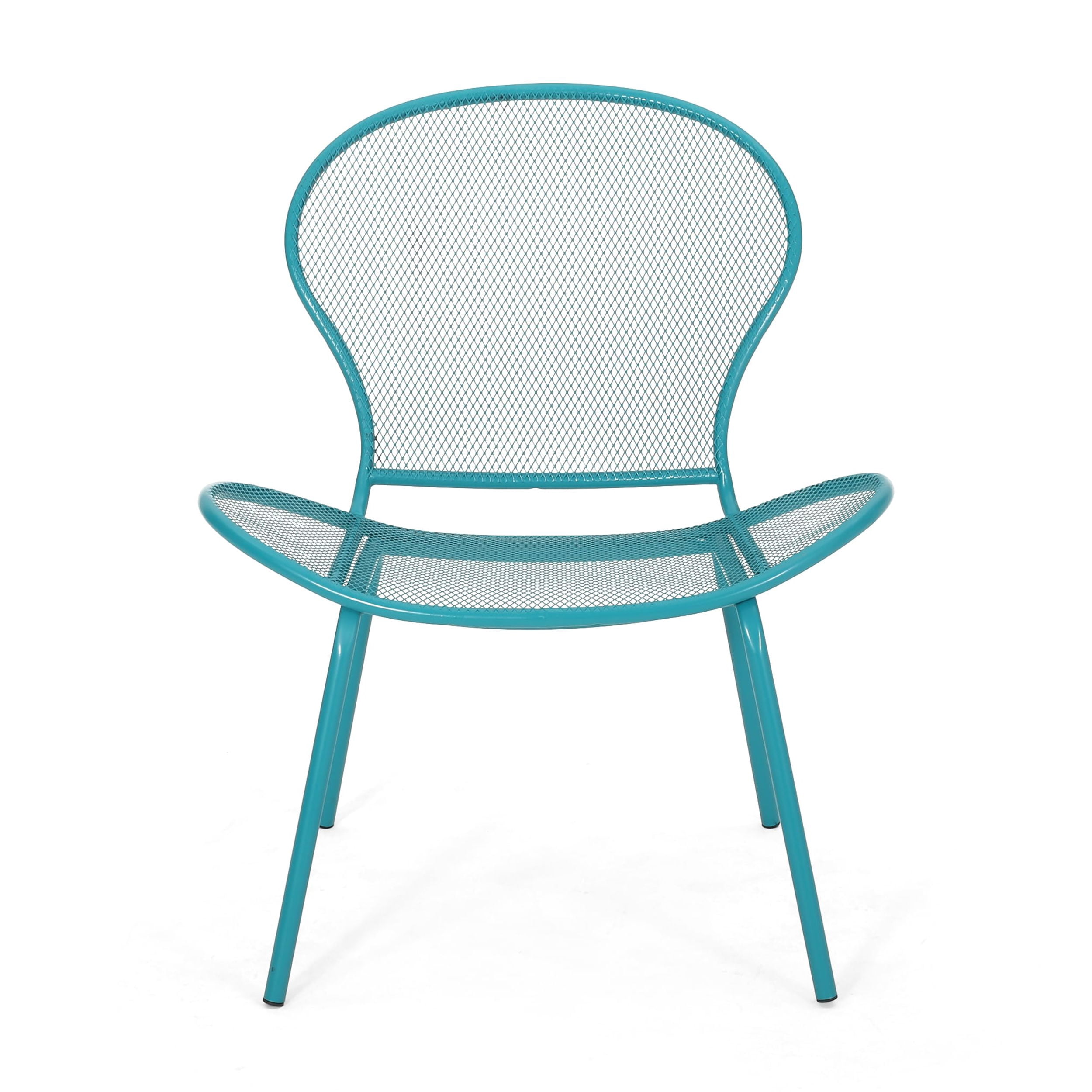 Kreighton Modern Outdoor 2 Seater Iron Chat Set with Side Table, Matte Teal