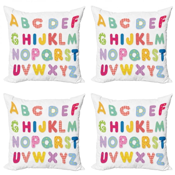 Ambesonne Alphabet Throw Pillow Cover 4 Pack, Colorful Printed Letters, 24", Multicolor