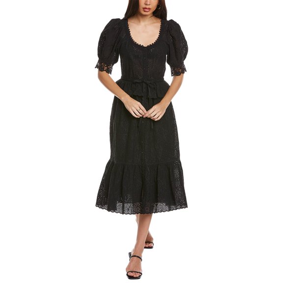 Ulla Johnson womens Eyelet Midi Dress, 0, Black