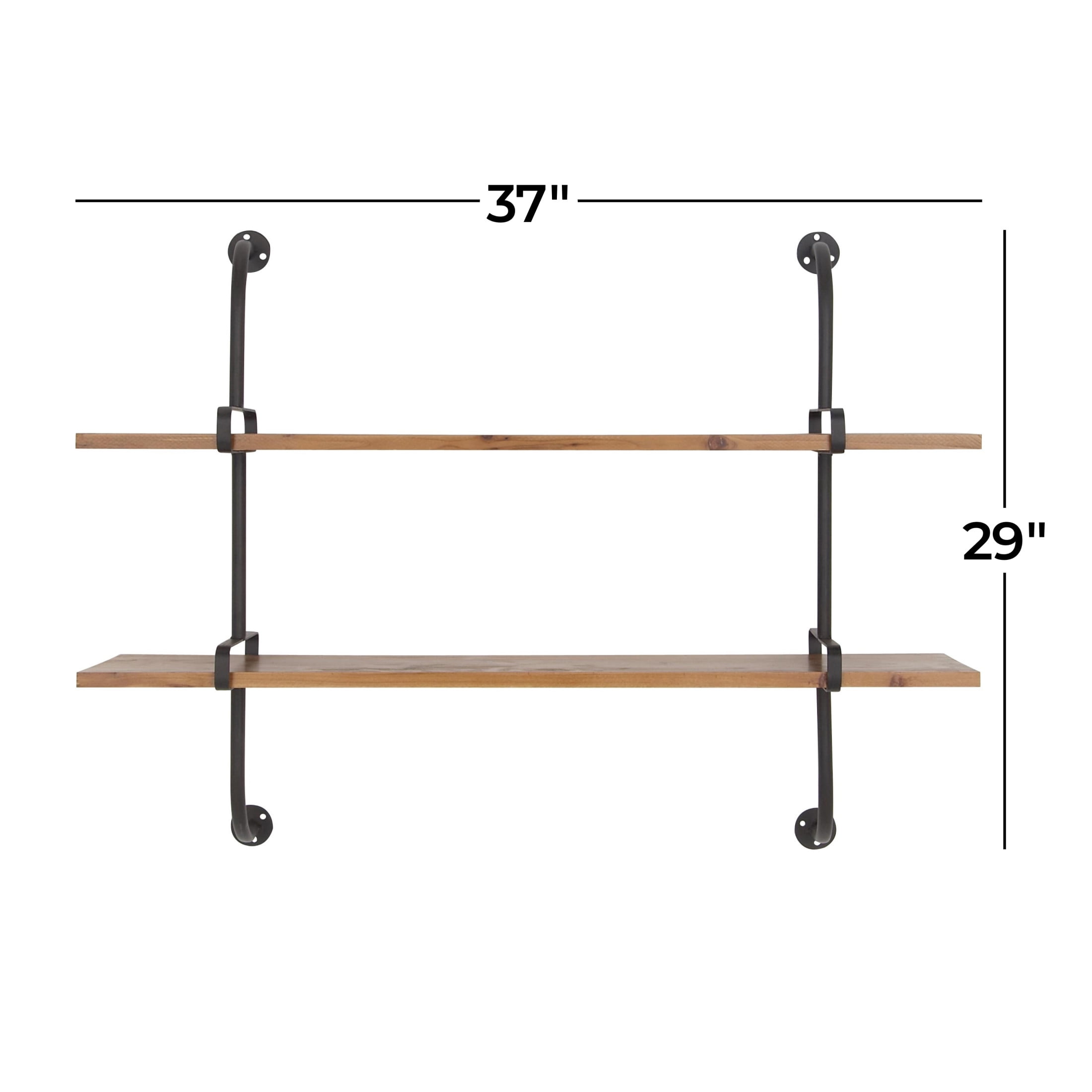 DecMode Brown Industrial 2 Tier Wood Wall Shelf, 37"W x 29"H