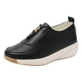 thumbnail image 3 of YLYL Women Leather Platform Sneakers Wide Toe Wedge Heel Zipper Fashion Casual Slip on Walking Shoes, 3 of 9