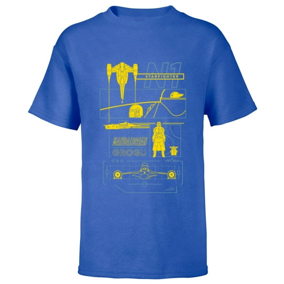Star Wars The Mandalorian & Grogu N-1 Starfighter Schematic - Short Sleeve T-Shirt for Kids - Customized-Royal