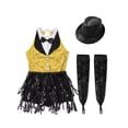 thumbnail image 3 of Haitryli Big Girls Sparkly Tuxedo Bodysuit Outfits Fringe Latin Dance Leotard with Gloves Hat Ballroom Dancing Costume Yellow&Black 16, 3 of 5