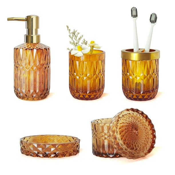 Juego de accesorios de baño LaMarriti Amber, 5 piezas, vidrio transparente