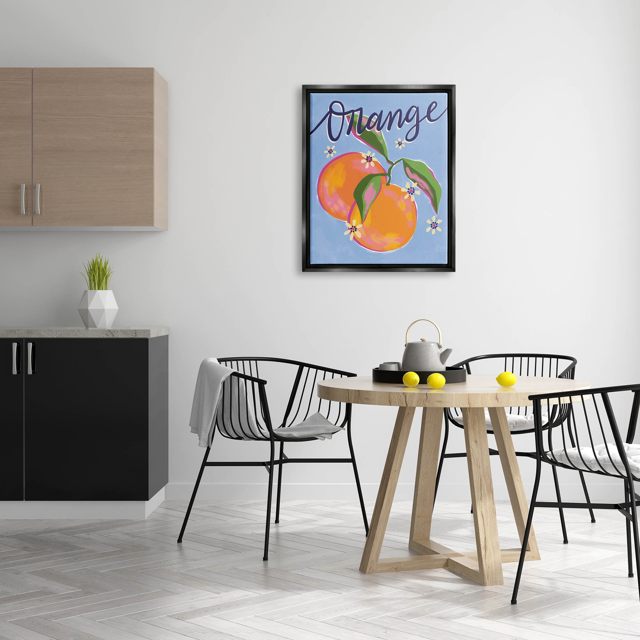Orange Citrus Fruits Floral Pattern Food & Beverage Graphic Art Jet Black Framed Art Print Wall Art