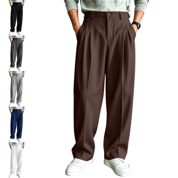 Mens Baggy Dress Pants Old Money Pleated Casual Wide Leg Slacks Fall Lightweight Comfort Work Business Trouser for Daily Wea Coffee L