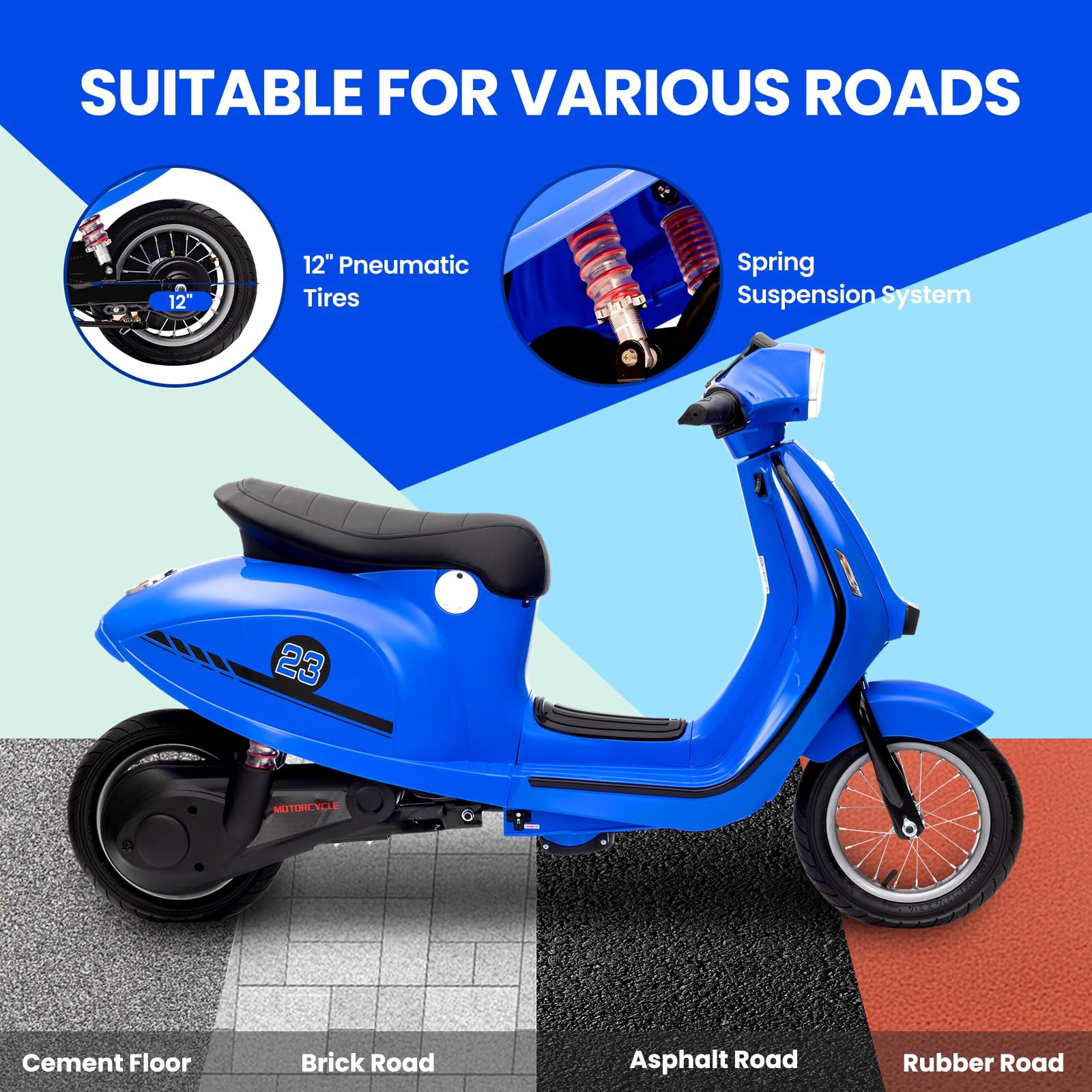 Towallmark Electric Motorcycle for Big Kids, 24V 350W Kids Ride on Moped, Max Up to 14MPH, with Rear Brake, Twist Grip Throttle & LED Light, Electric Motorbike for Kids/Teens 8-12