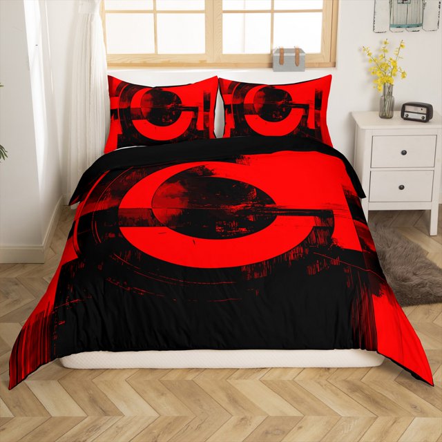 Erosebridal Abstract Geometry Comforter Cover Queen, Black Red Bedding Queen Size, Modern Minimalism Decor, Reversible(No Comforter)