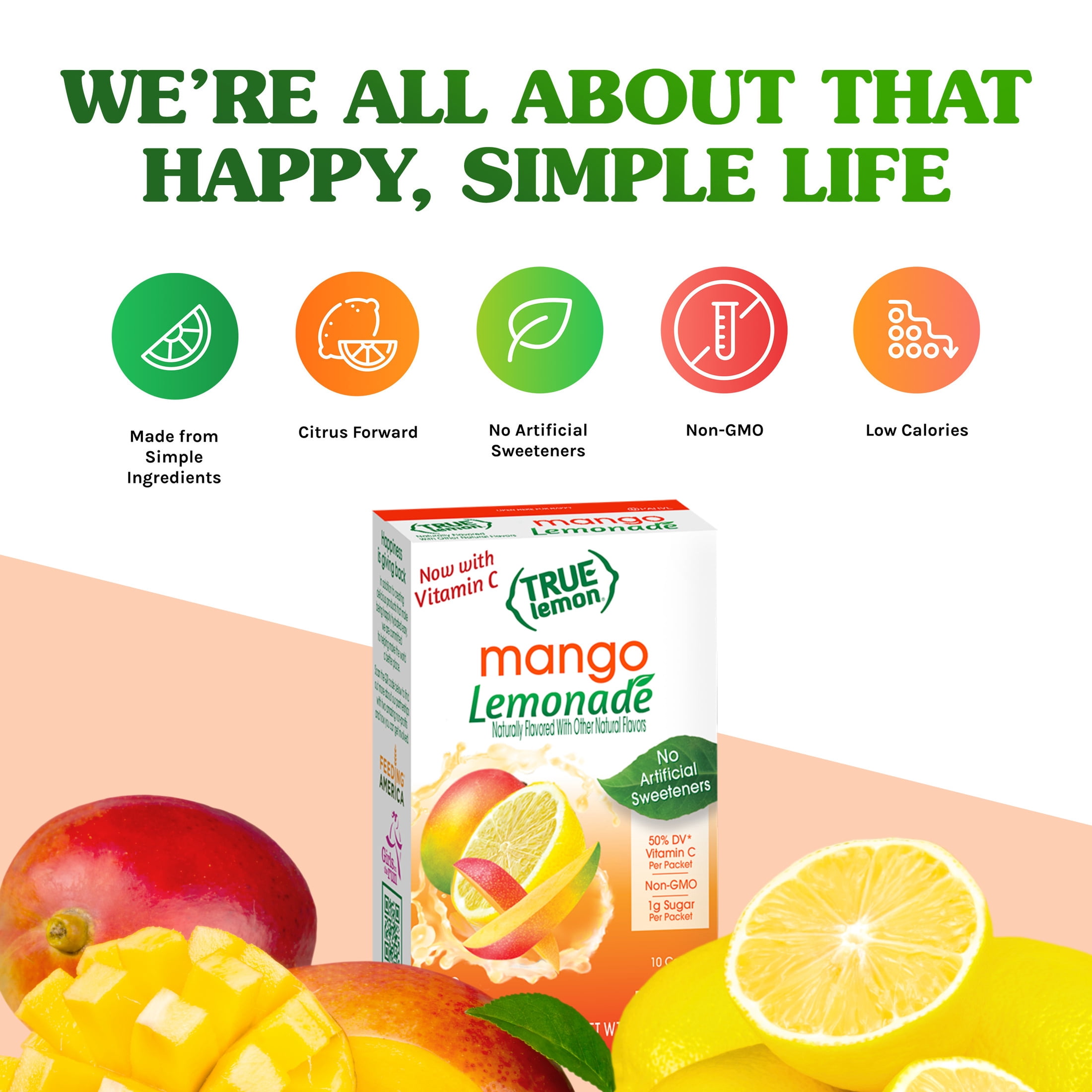 (12 pack) True Lemon Mango Lemonade Drink Mix Powder, 10 Calories, No Artificial Sweeteners, 10 Count Box